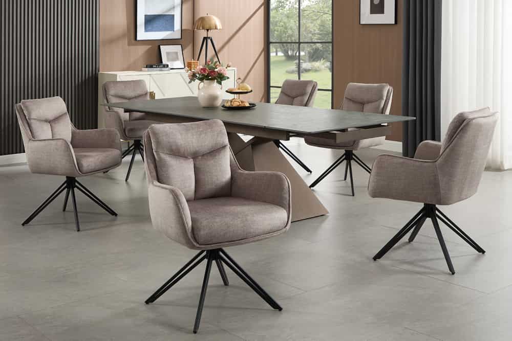 Drehbarer Stuhl PROMETHEUS taupe Vogue Velours Samt Taschenfederkern Metallgestell