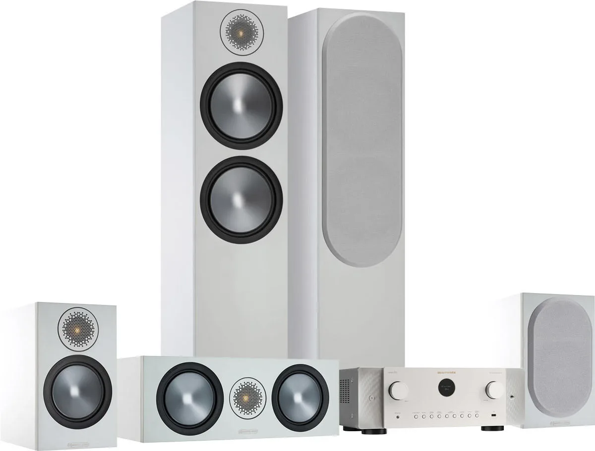 Marantz Cinema 60 DAB Silver Gold   Monitor Audio Bronze 500 HCM 5.0 Blanc Chaînes Grand Spectacle