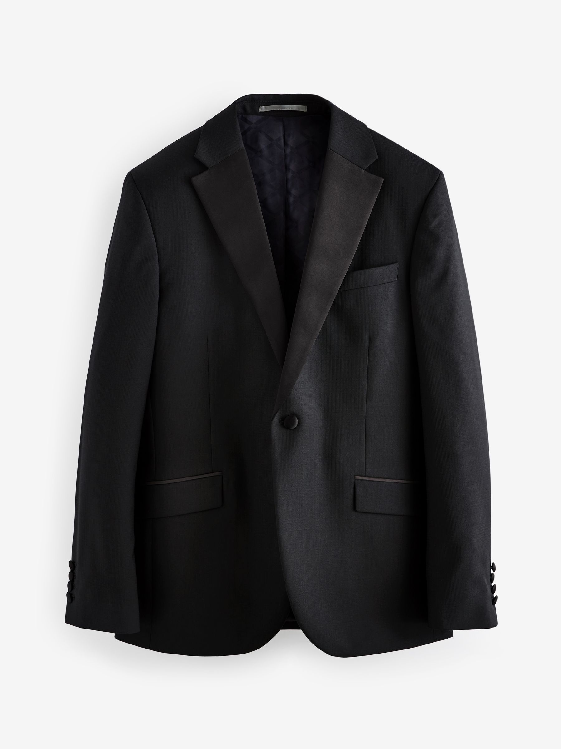 Zwart - Signature Marzotto 100% Italian Wool Check Tuxedo Suit Jacket