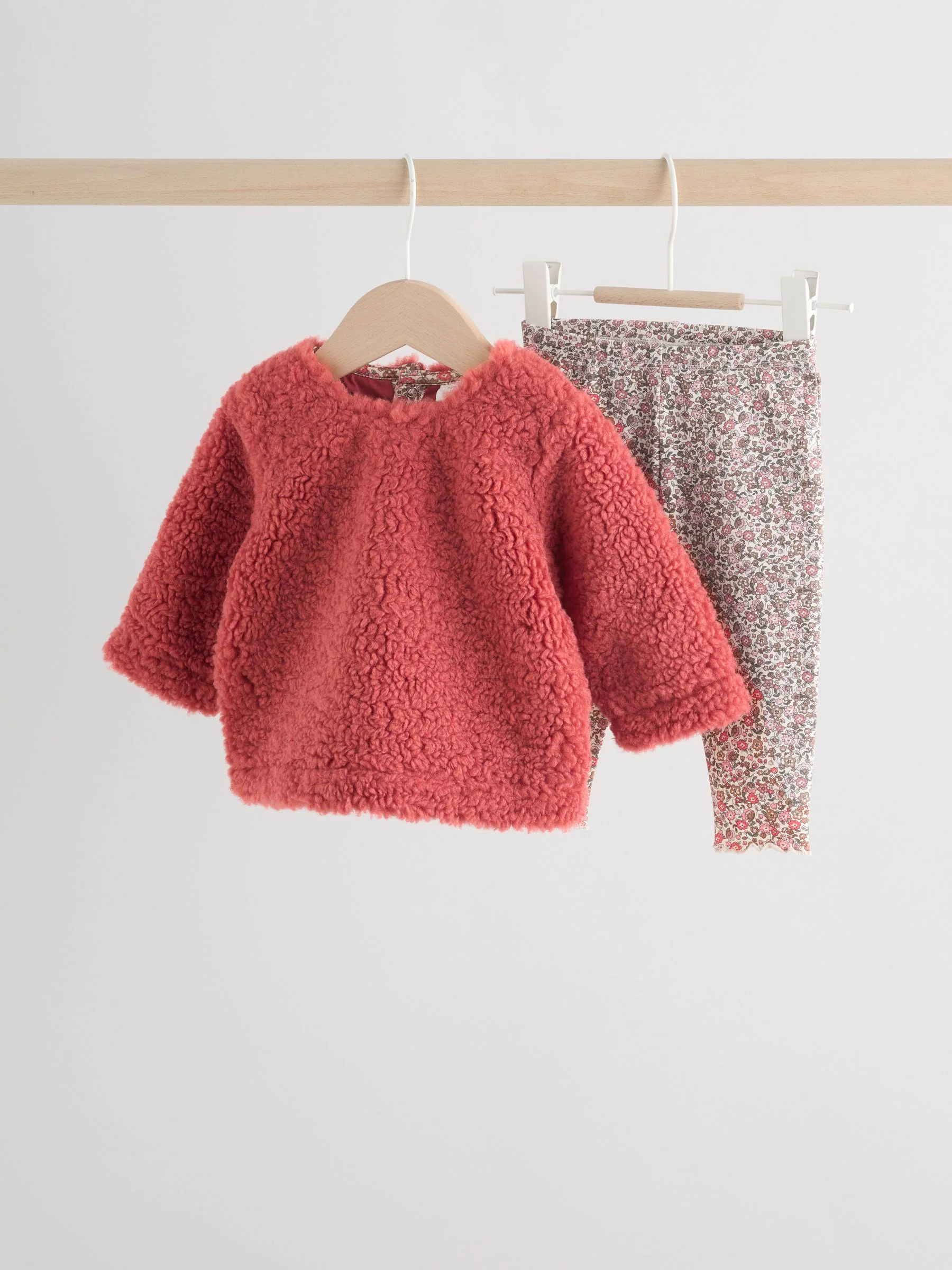 Rood gebloemd - 2 -delige Set van Fleece Tops en Leggings voor Baby''s (0mnd-2jr)