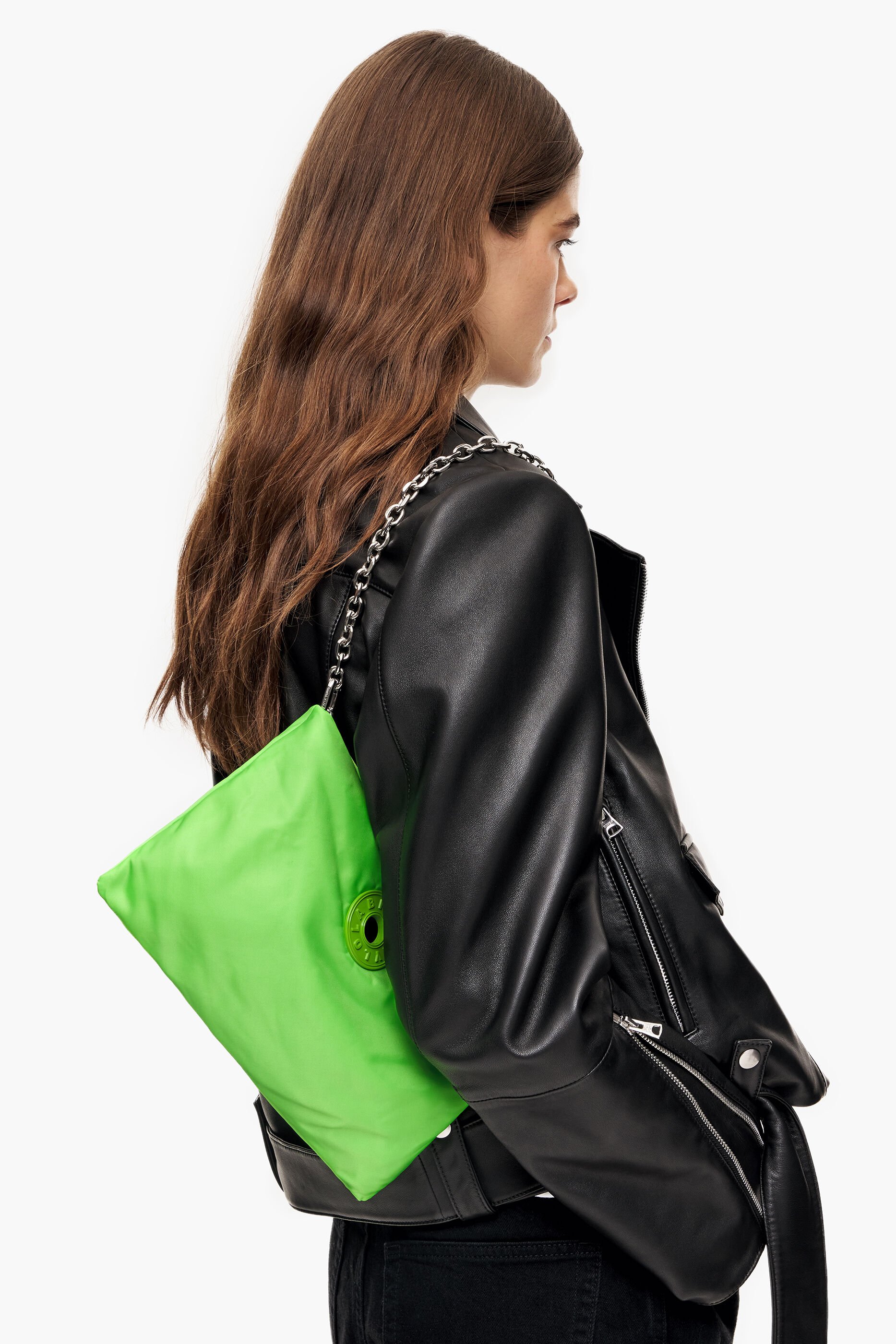Bolsa transversal tamanho XS em nylon verde neon
