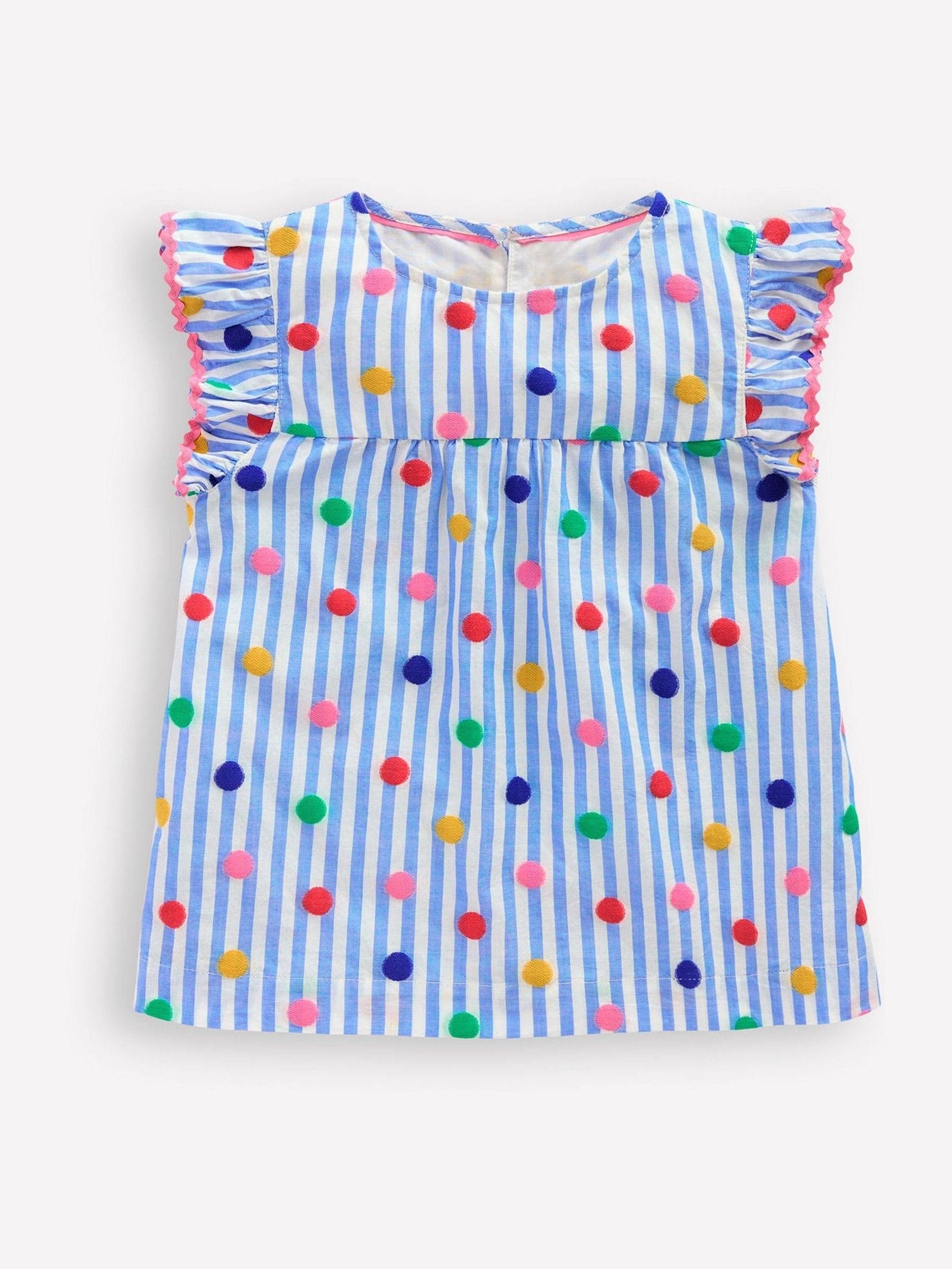 Blauw - Boden Juniper Frill Sleeve Woven 100% Cotton Top