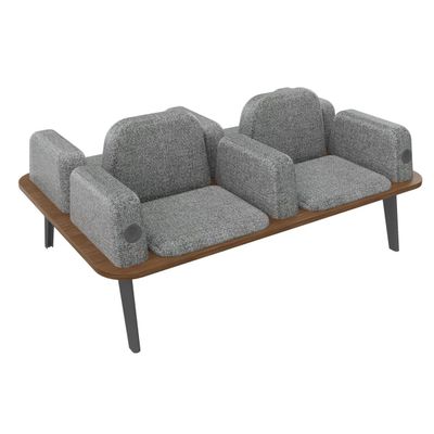 Banquette ILO - 4 places L172xP114cm - carbone - structure noyer - tissu gris chiné