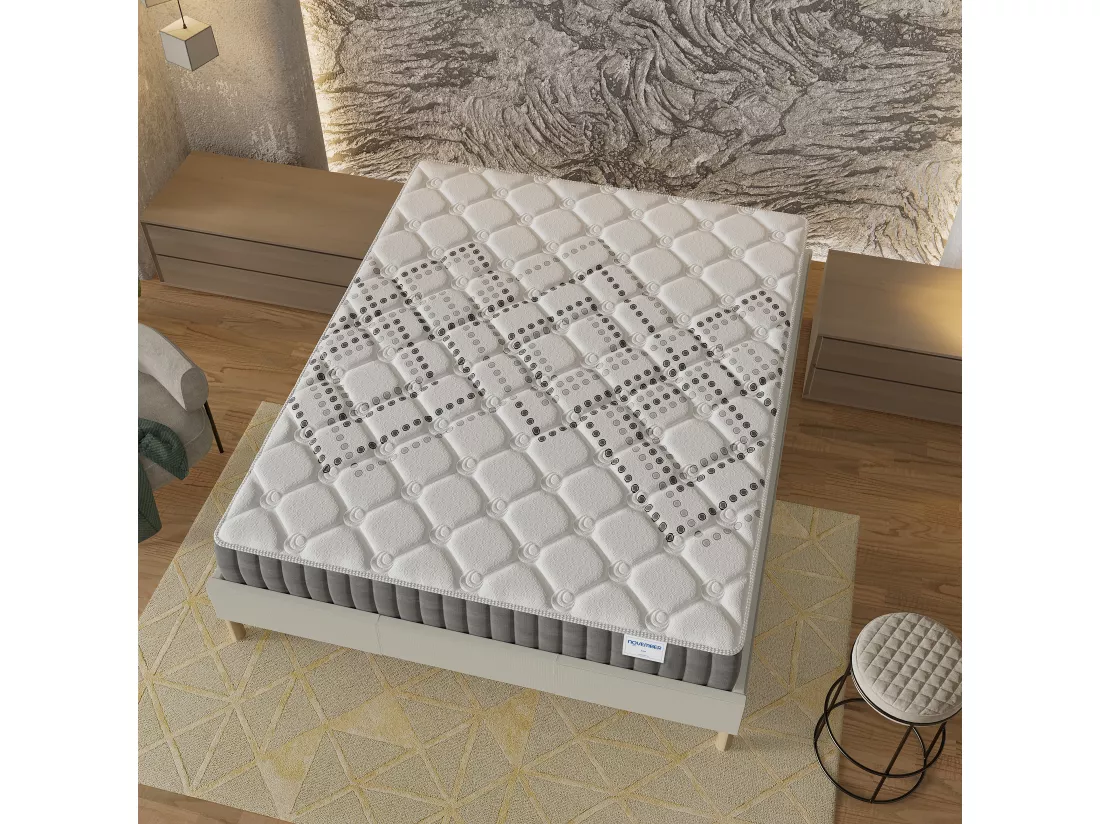 Matelas Eliha 160x200cm - Technologie Hybrid: Ressorts ensachés + Mousse HDensité-Épaisseur 20cm-Soutien Tonique Parfait & indépendance de Couchage-Label SANITIZED