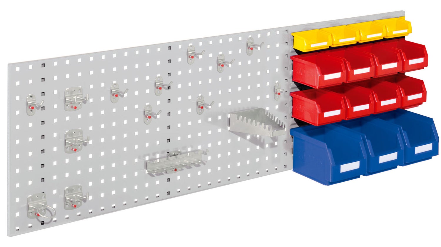 Kappes® RasterPlan Combinatiepaneelset #4 1x Geperforeerd paneel 1500x450mm 1x Accessoire-assortiment 25-delig Lichtgrijs RAL 7035