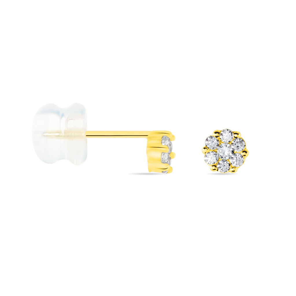 Boucles D'oreilles Puces Eleanor Fleur Or Jaune Oxyde De Zirconium