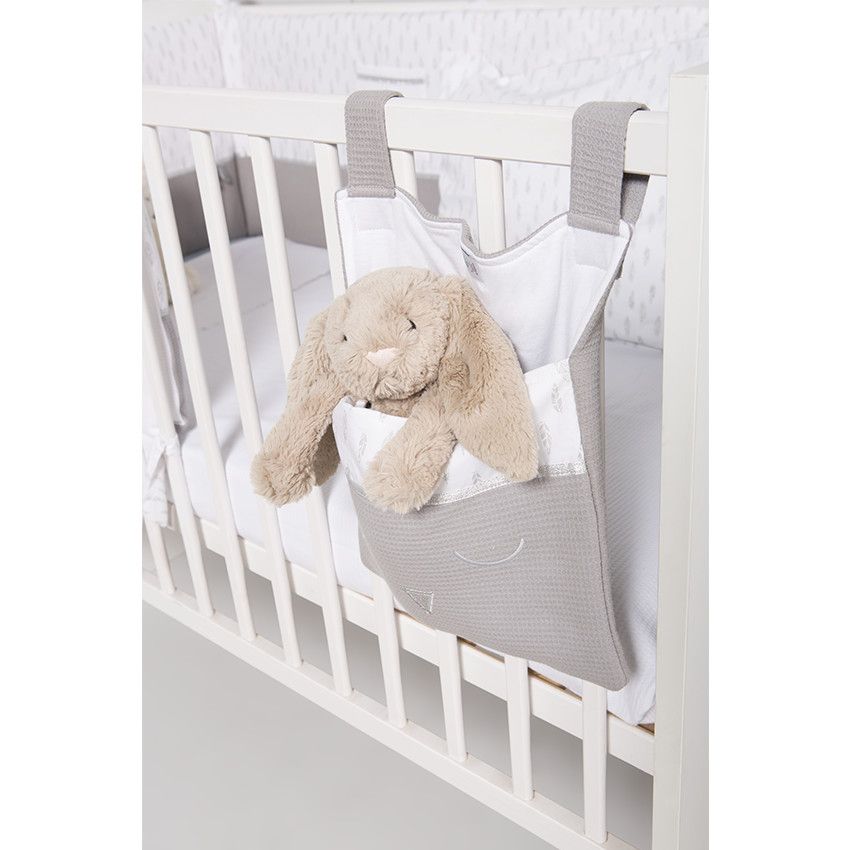 Poche de rangement motif plumes et détails brodés - Gris/Vert