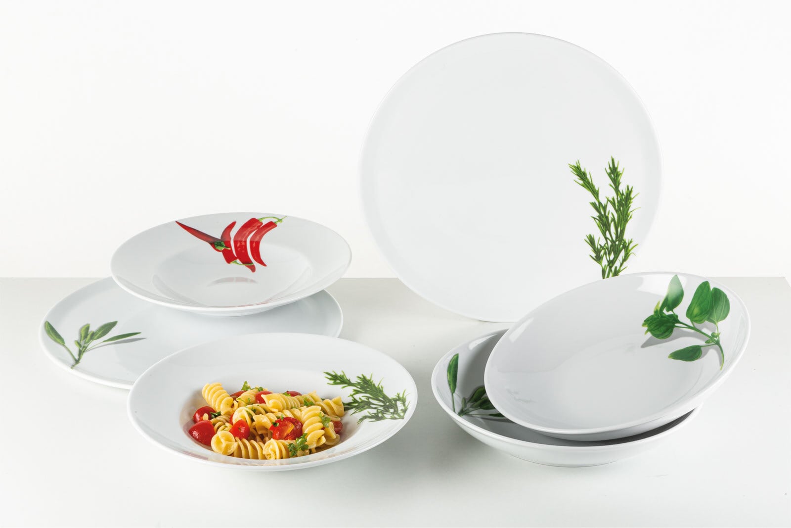 CreaTable Pizzateller KRÄUTER ROSMARIN 33 cm Porzellan weiß