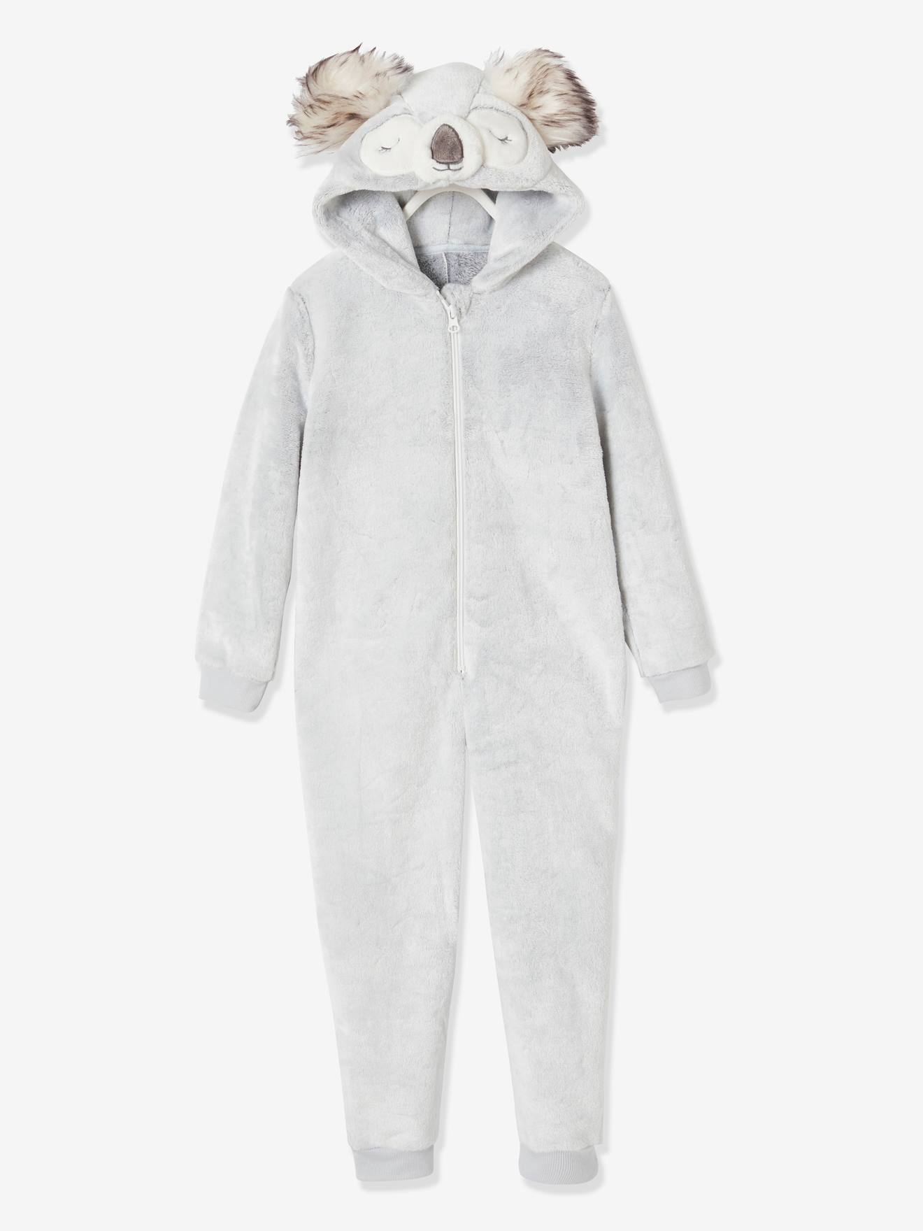 pijama de veludo cinza claro mesclado com estampa de coala