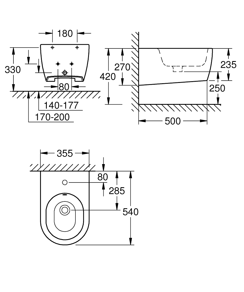 Grohe Essence wandbidet met kraangat wit