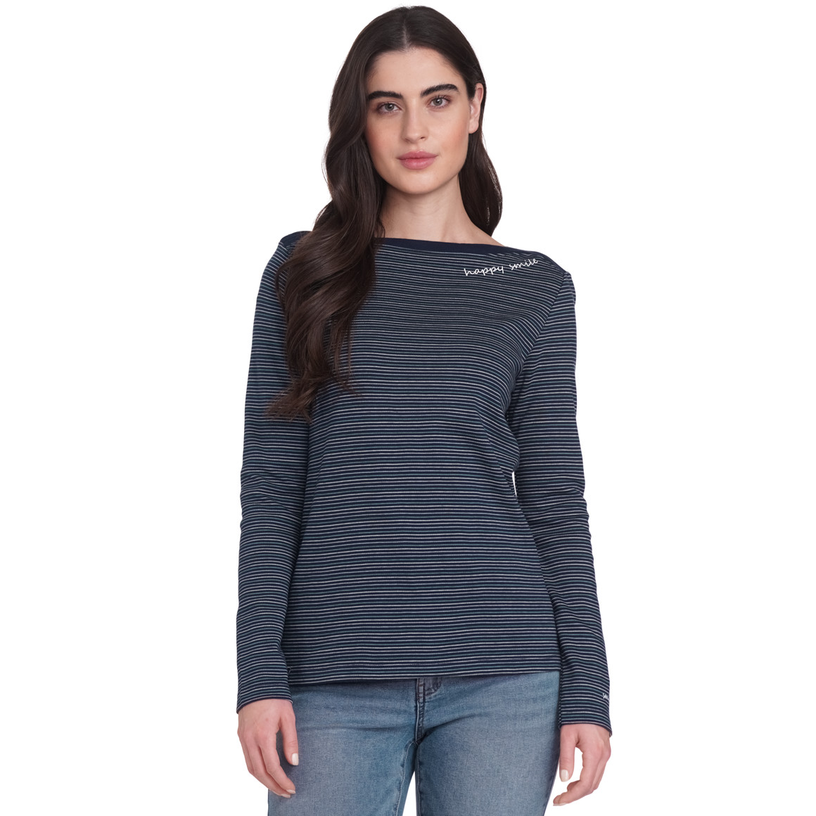 Gina Damen Langarmshirt im Ringel-Look dunkelblau