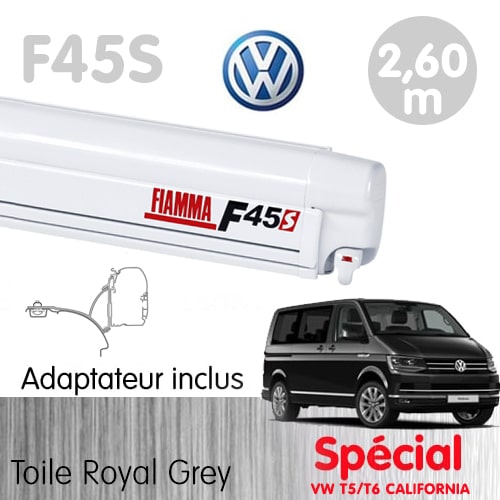 Store Fiamma F45S Blanc 2m60 Royal Grey + adaptateurs VW T5/T6 California