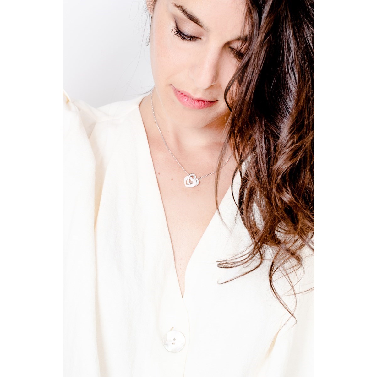 Collier mono-motif en Argent 925 millièmes et céramique - blanc brillant
