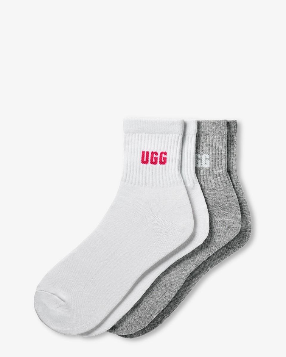 UGG Quinlin Logo Quarter 2 Pack Socks Wit/Grijs Damessokken