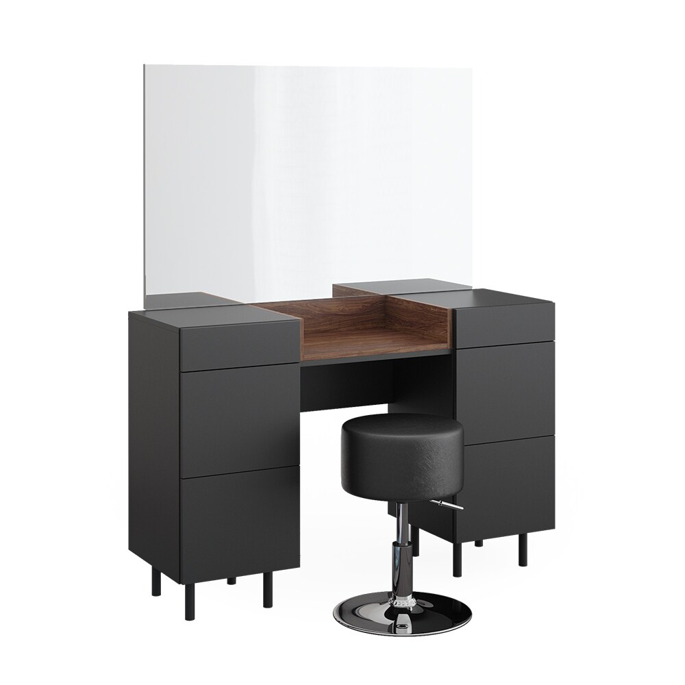 Vicco Schminktisch Anika mit Spiegel, Hocker, 120 x 80 cm, Anthrazit Walnussbraun, Schlafzimmer