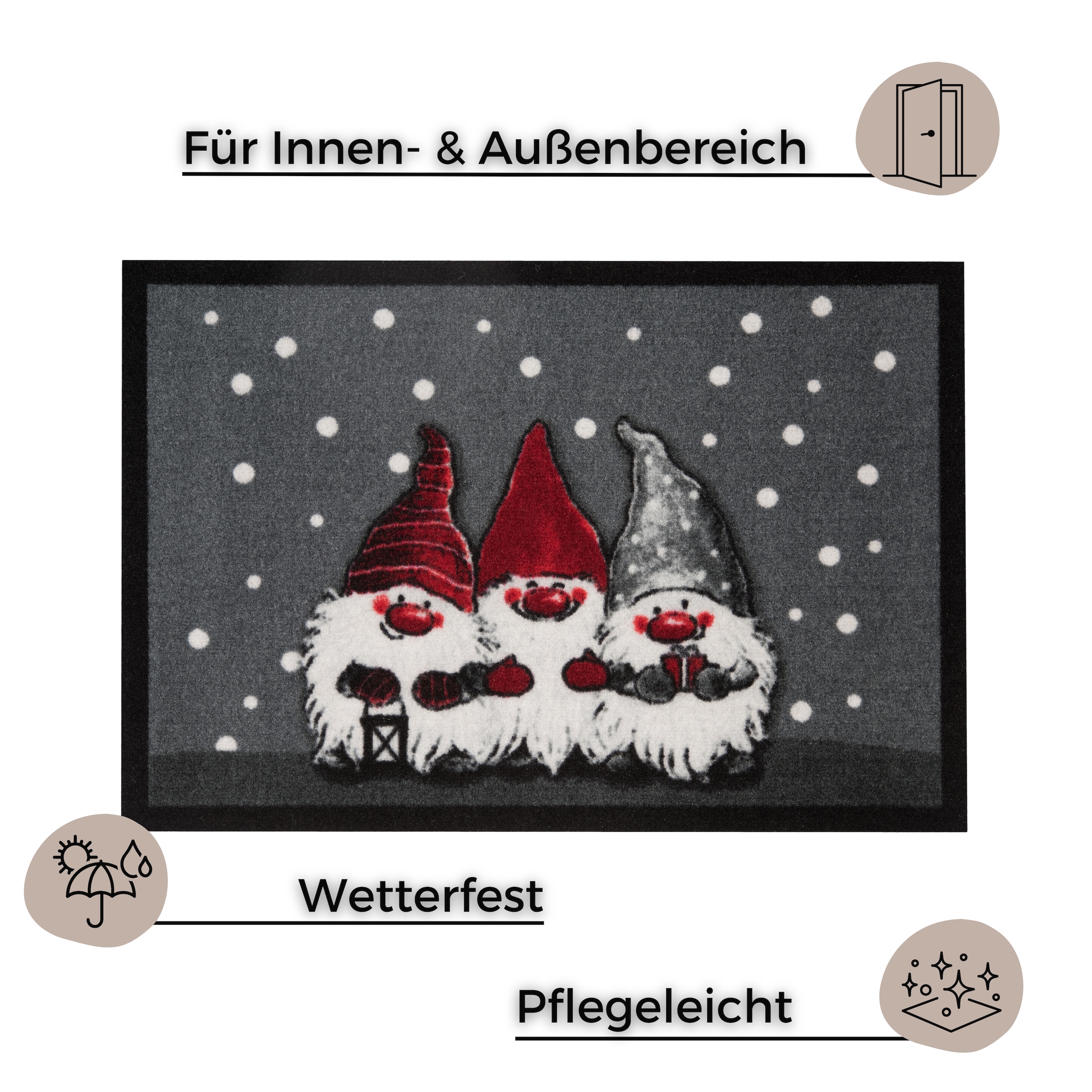 HANSE Home Fussmatte »3 Zwerge, Türmatte« rechteckig 7 mm Höhe Schmutzfangmatte, Outdoor, Rutschfest, Weihnachten, Waschbar, Innen