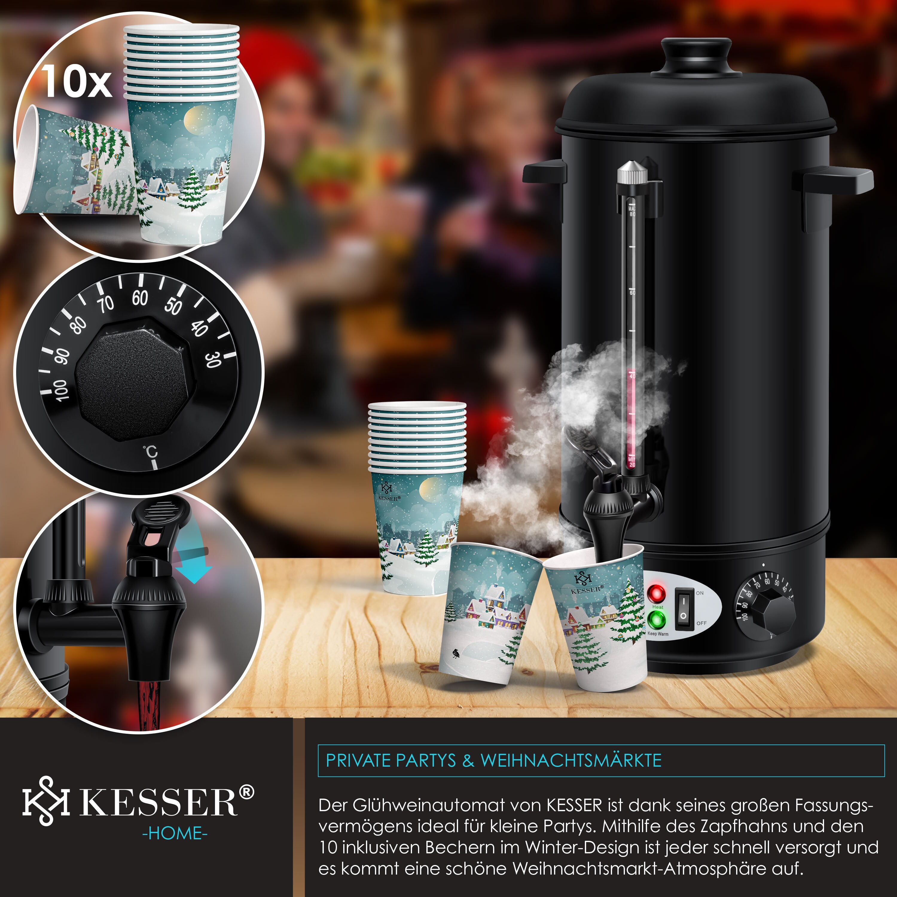 KESSER® Glühweinkessel Edelstahl Glühweinkocher Glühweinautomat Heißgetränkeautomat Wasserkocher Heißwasserspender Kocher Einkochautomat