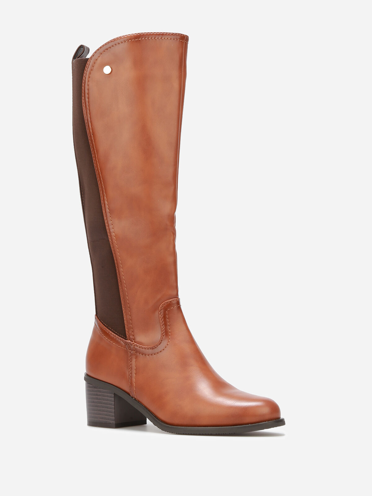Bottes cavalières à empiècement élastique- Camel