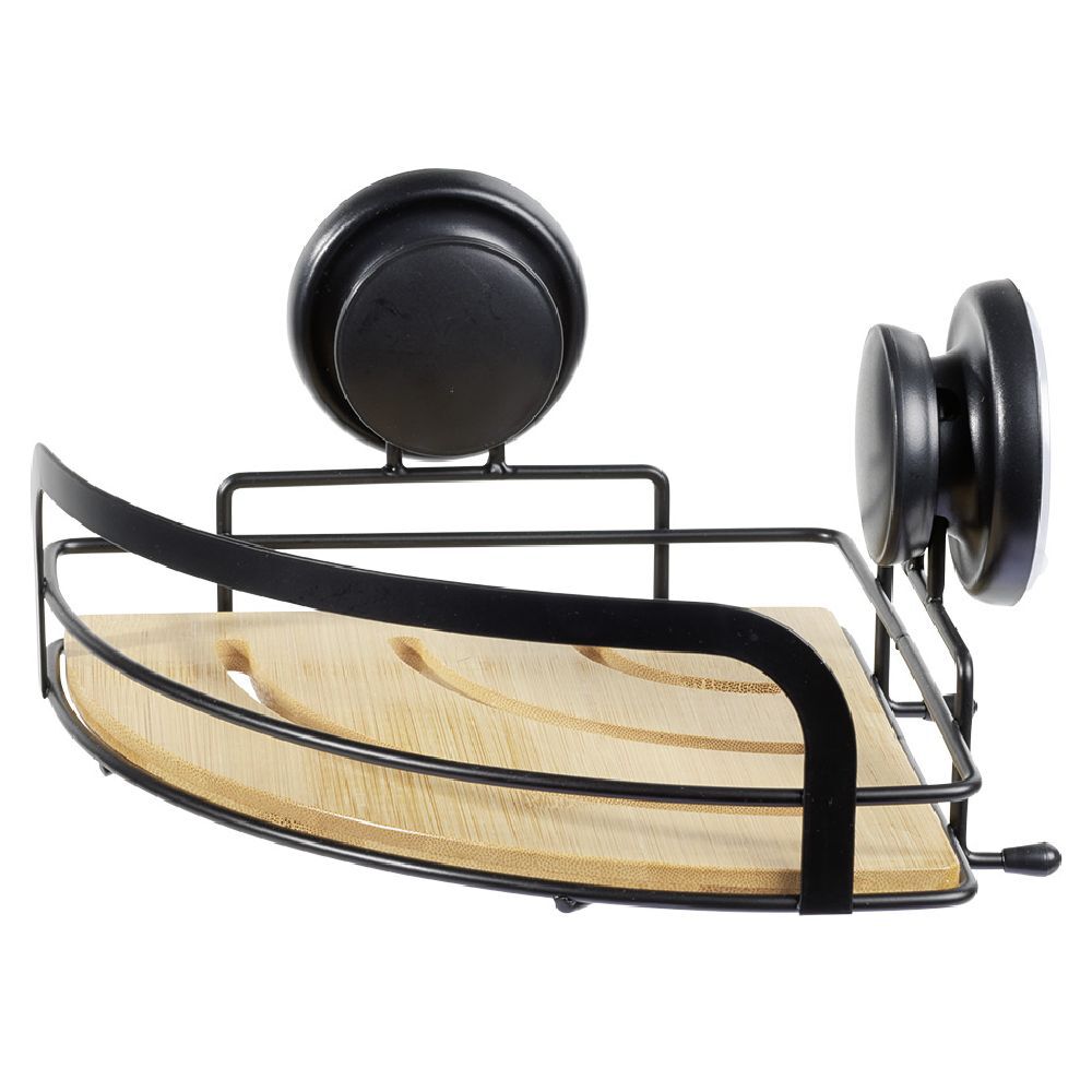 Serviteur de douche d'angle bambou et métal noir