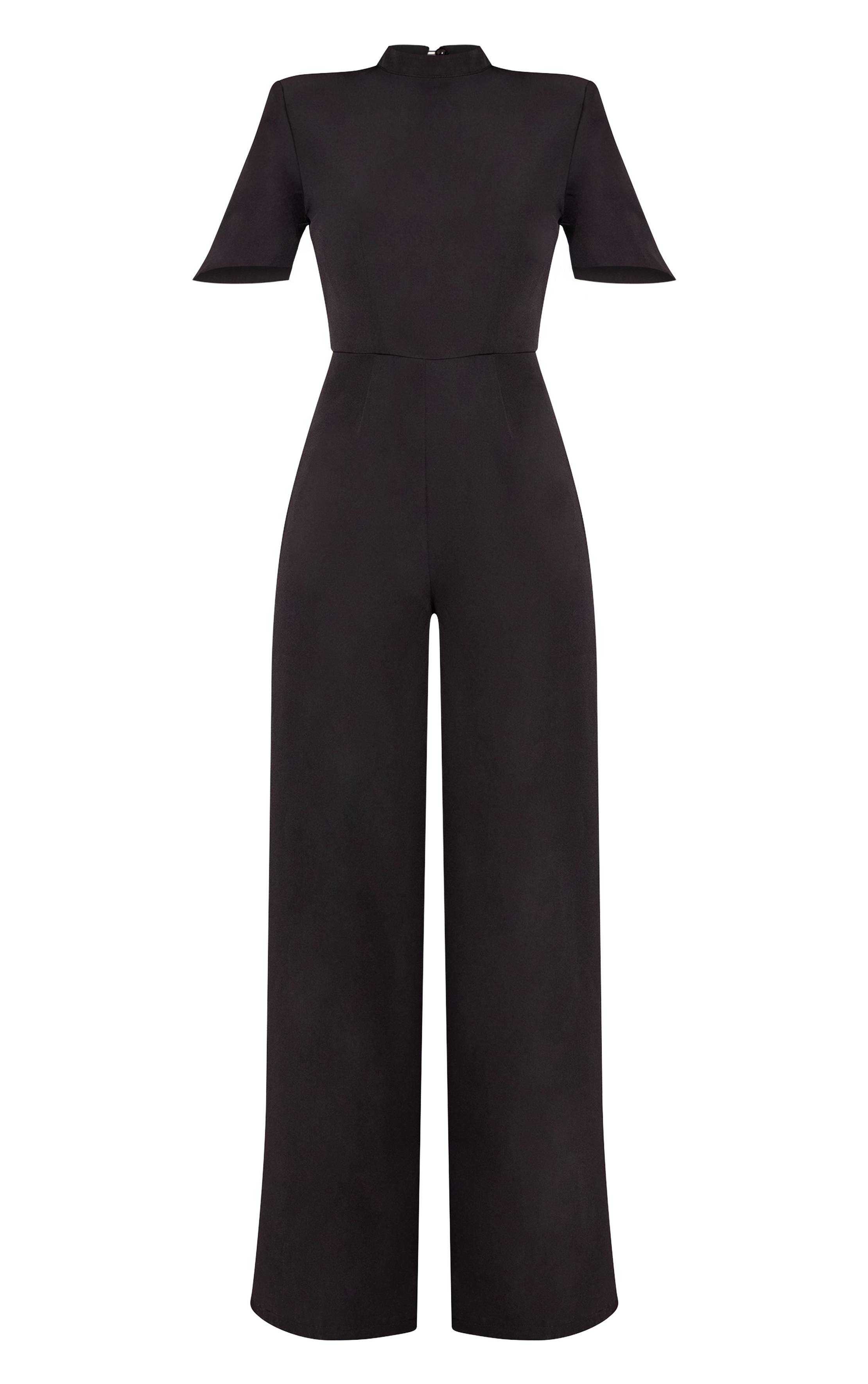 Noir Combinaison-pantalon Ajustée À Manches Courtes