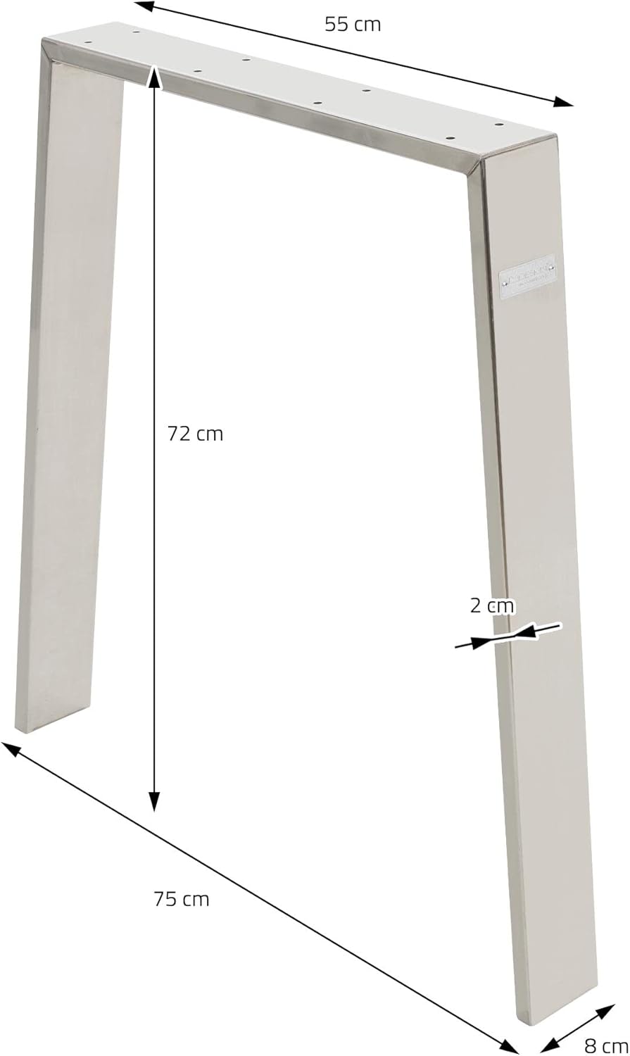 ML-Design 2er Set Tischbeine Loft 75x72 cm, Silber, Profil 8x2cm, aus Edelstahl, Industriedesign, U-Form, Metall Tischgestell scandic, Tischkufen Tischuntergestell Möbelfüße, für Esstisch/Schreibtisch