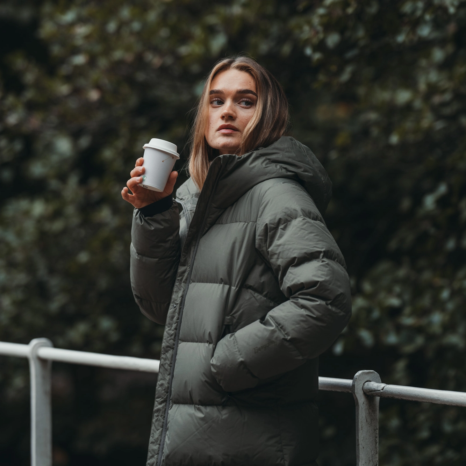 Urban Down Long Coat Women Green Mud