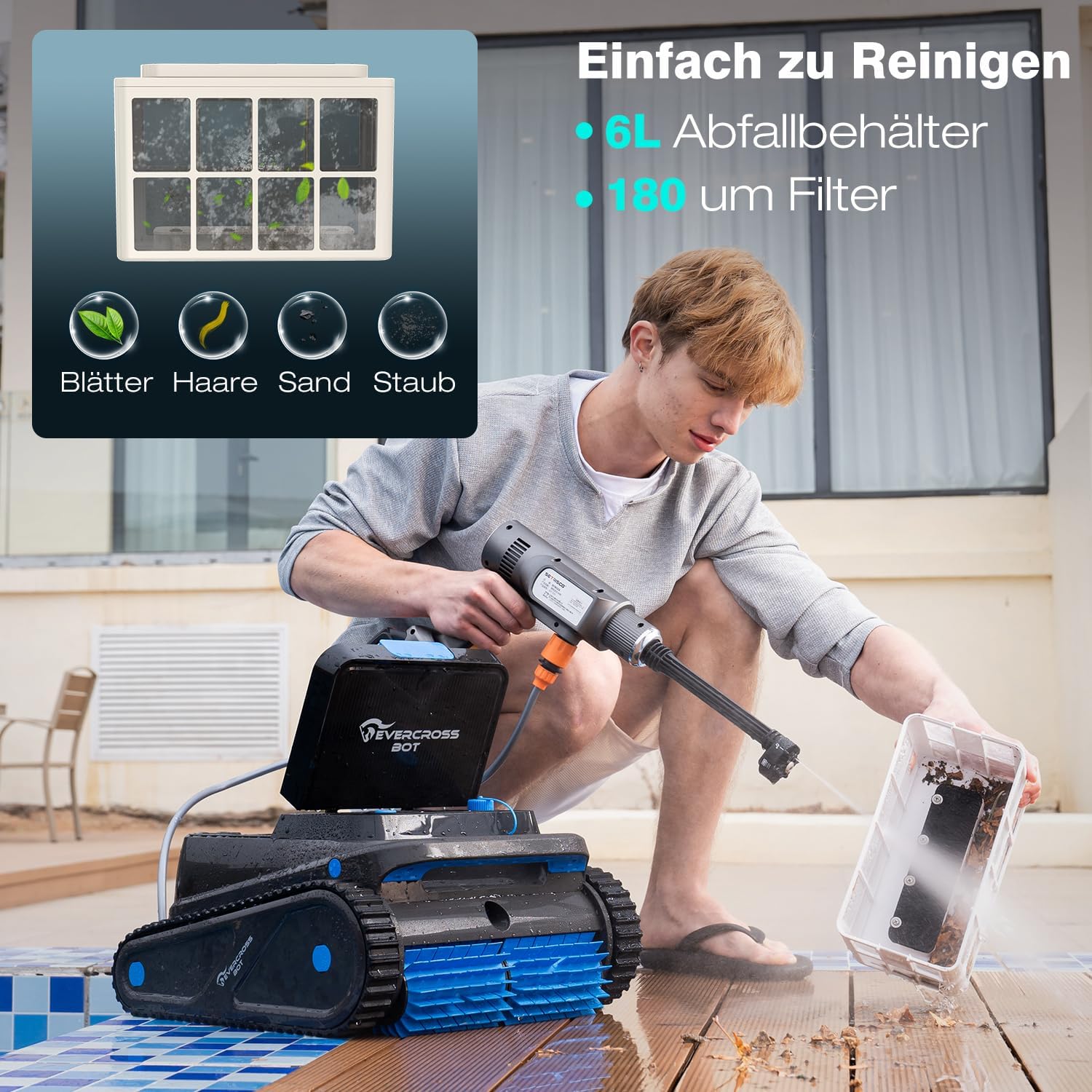U8 Poolroboter Boden und Wand, Kabelloser Poolsauger Akku mit Wasserlinienreinigung, 120 Min Batterielaufzeit, Intelligenter Navigation, Selbsteinparkfunktion, Reinigungsfläche bis 200㎡