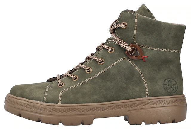 Rieker Schnürboots  , Stiefelette, Plateausohle, Kontrastnaht, mit Innenreissverschluss