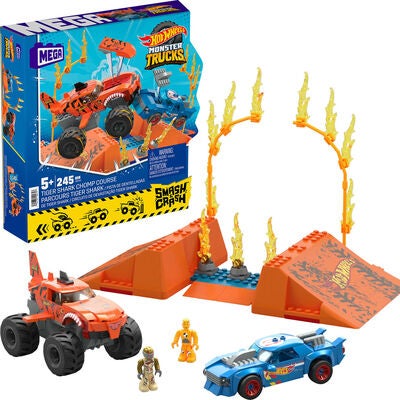 Mega Hot Wheels Bilsett Smash N Crash Tiger Shark Chomp Course 245 Brikker