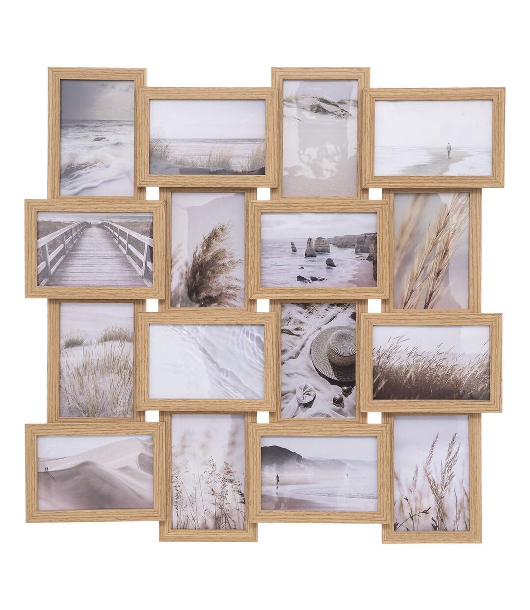 Pêle-mêle en MDF 16 photos effet nature - Longueur 58 cm x Hauteur 58 cm - Beige
