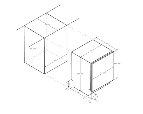 Candy CI6C4F0PA volledig geïntegreerde vaatwasser, 60 x 89,6 x 64 cm, voor 16 couverts, inhoud 9,5 l, 44 dB(A)