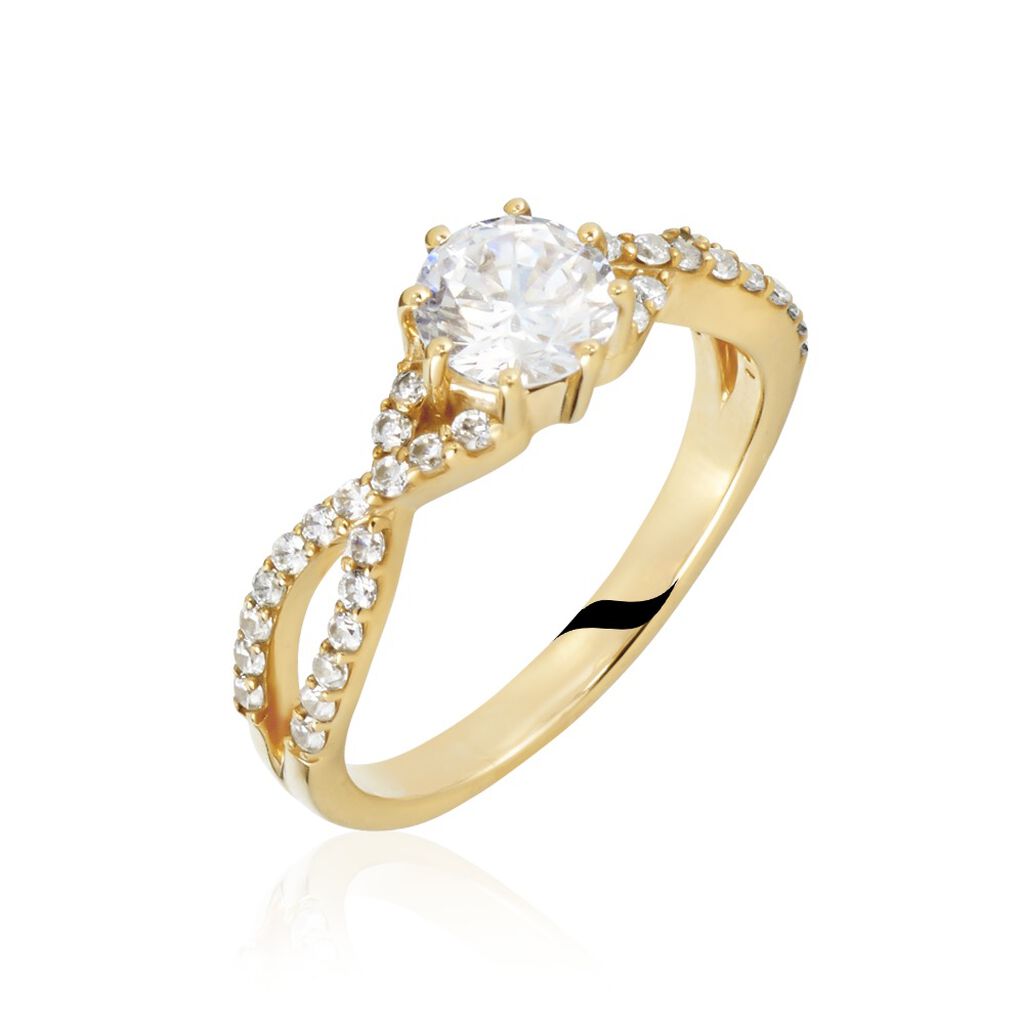 Bague Solitaire Plaqué Or Jaune Arienne Oxydes De Zirconium