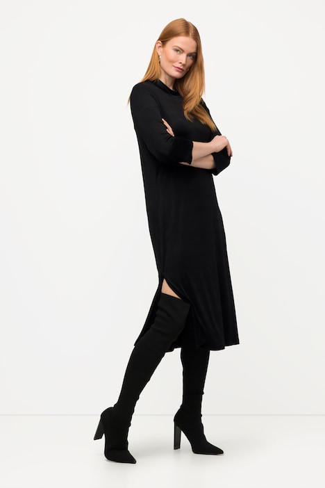 Midi-Slinkykleid, A-Linie, Stehkragen, 3/4-Arm