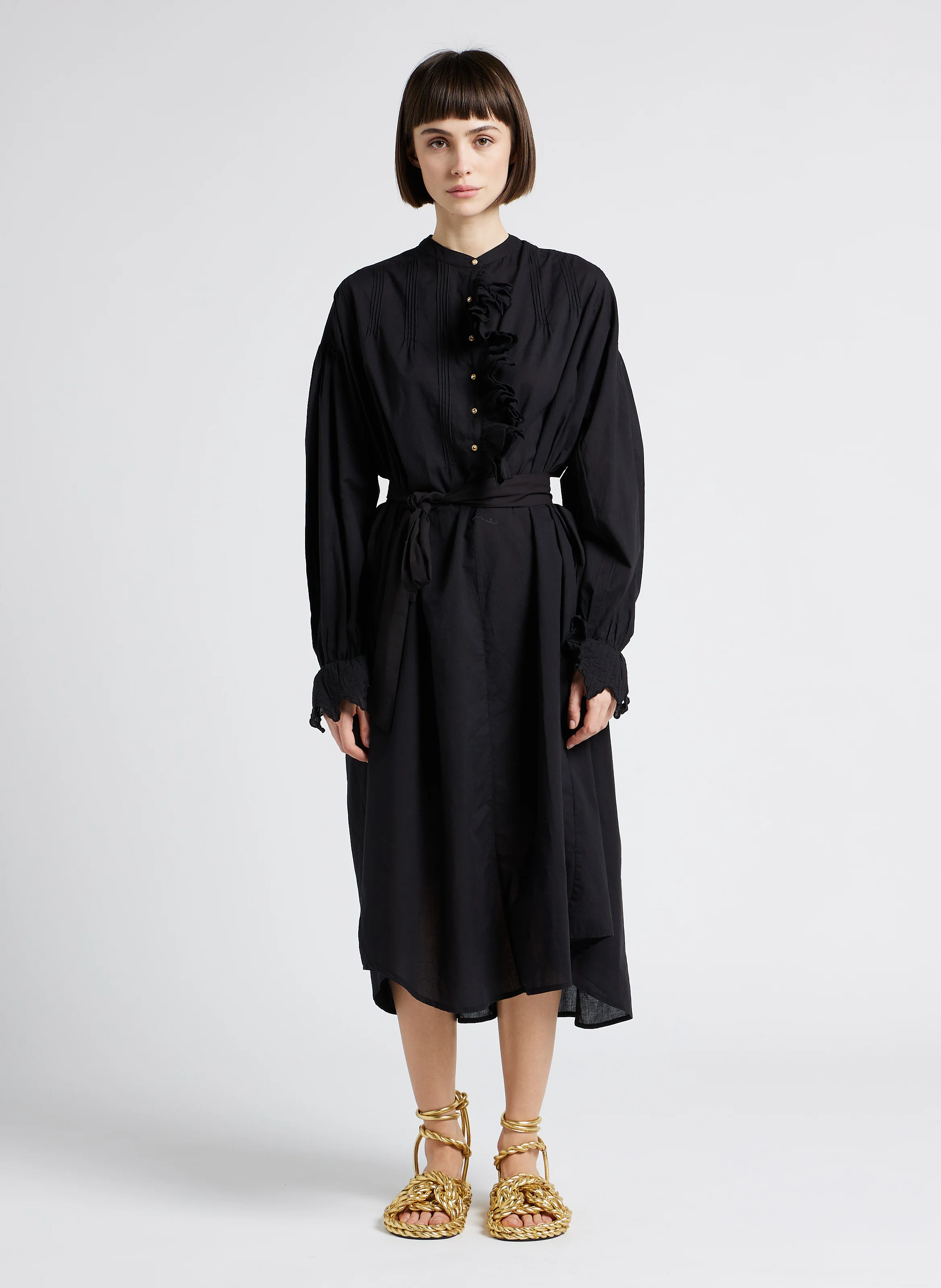DIEZ LONG - Robe longue col rond en coton | Noir