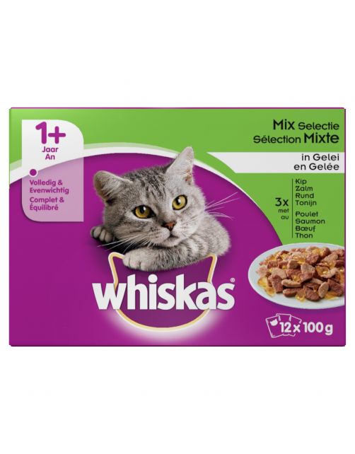 Whiskas Multipack Maaltijdzakjes Adult Vlees&Vis In Gelei - Kattenvoer - 100 g