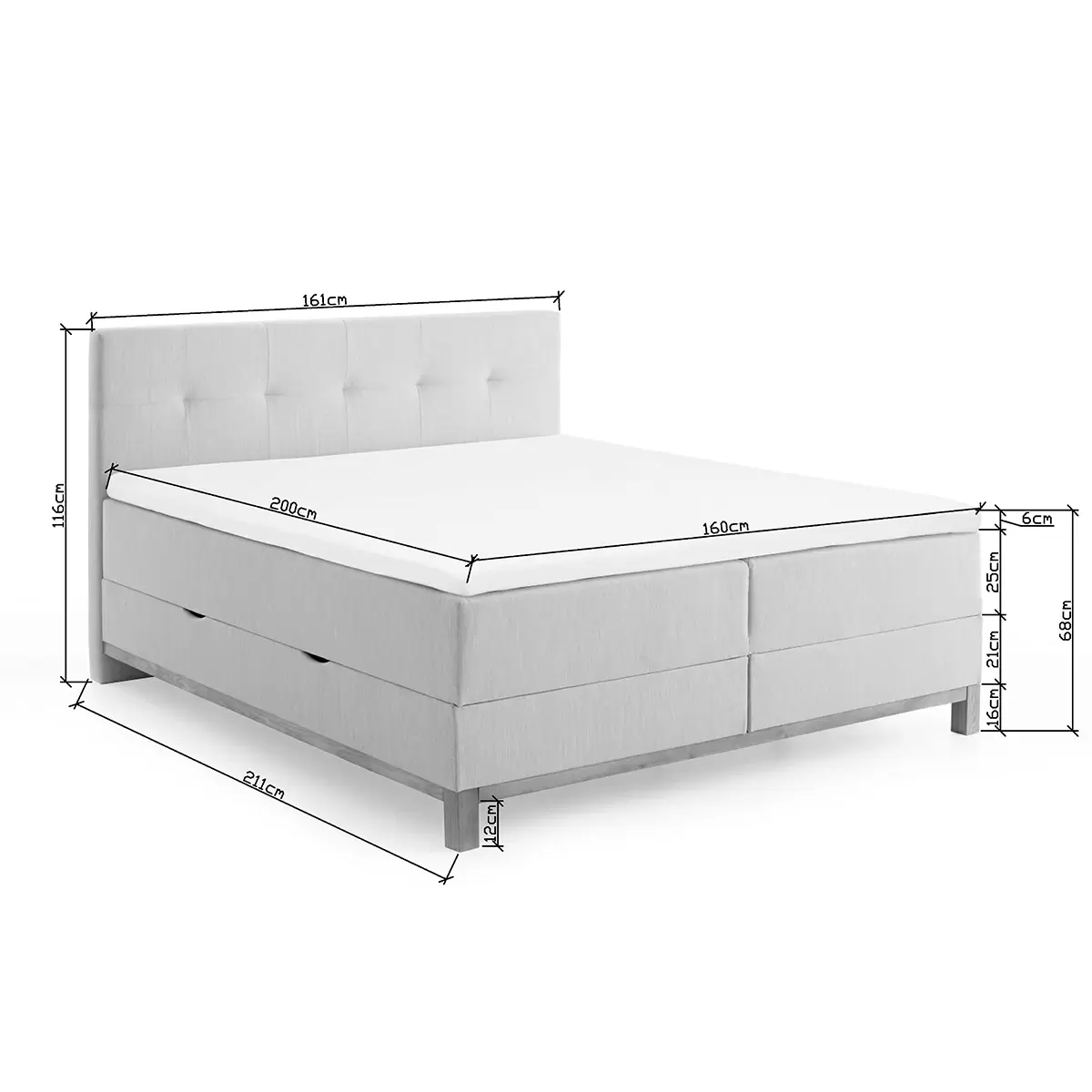 Boxspringbett CATANIA 160x200 Hellgrau
