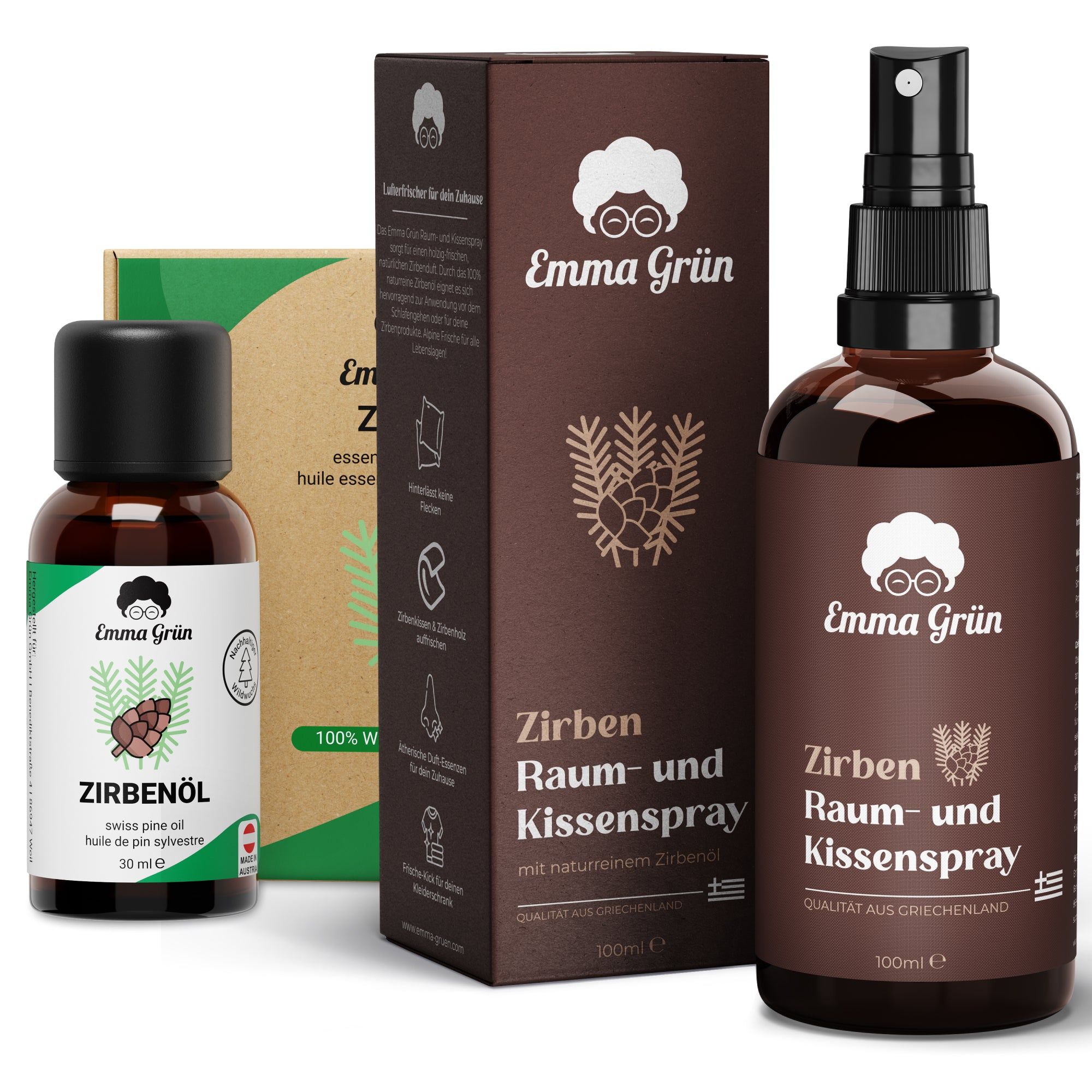 Emma Grün® Alpine Frische Spar-Set mit Wildwuchs Zirbenöl & Zirbelkiefer Kissenspray