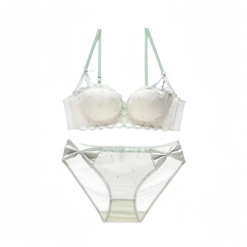 Sancus - Draadloze bh/slip/set met geborduurde bloemenstrik