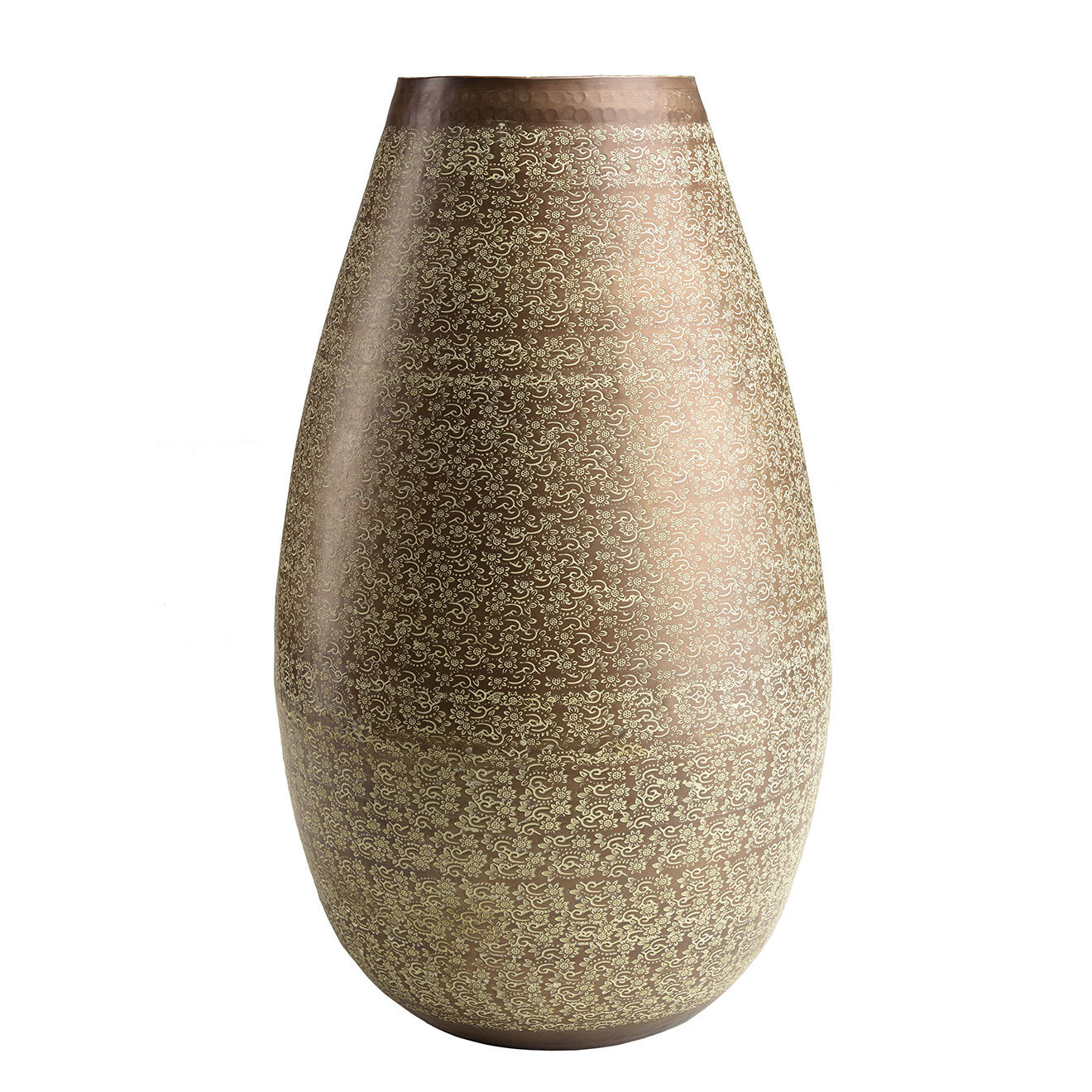 Macabane Vase motifs arabesques fleuris Honoré vert vieilli - D.42xH.71 cm