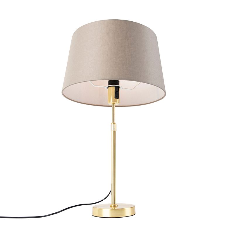 Tafellamp goud/messing met linnen kap taupe 35 cm - Parte