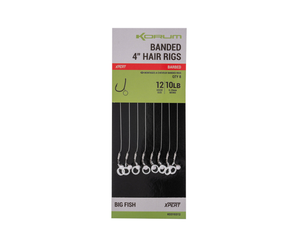 Montages Korum Banded Hair Rigs 10cm (8 pièces)