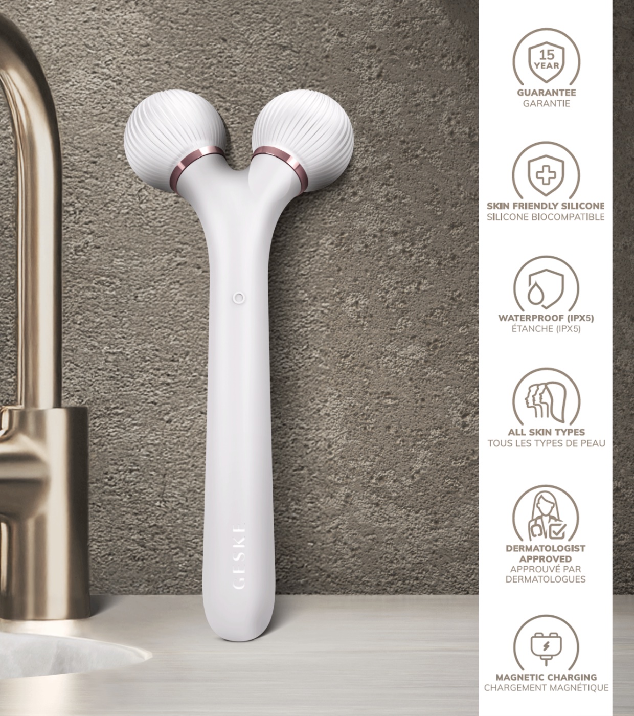 GESKE - Rolo Facial Sonic 4 em 1 - Ouro Rosa Branco