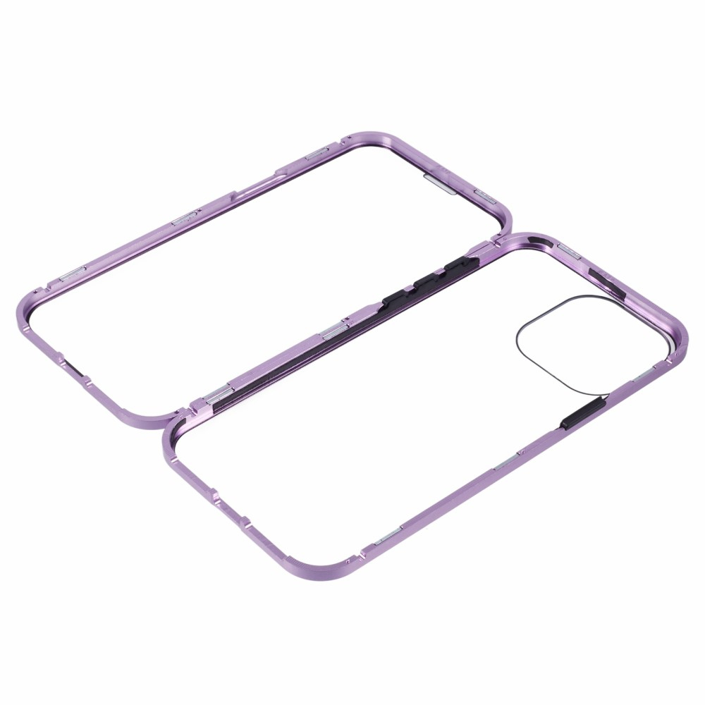 iPhone 16 Pro Magnetische Alu Schutzhülle mit Panzer Glas Backcover   Displayschutz (Magnet-Technologie) - Lila