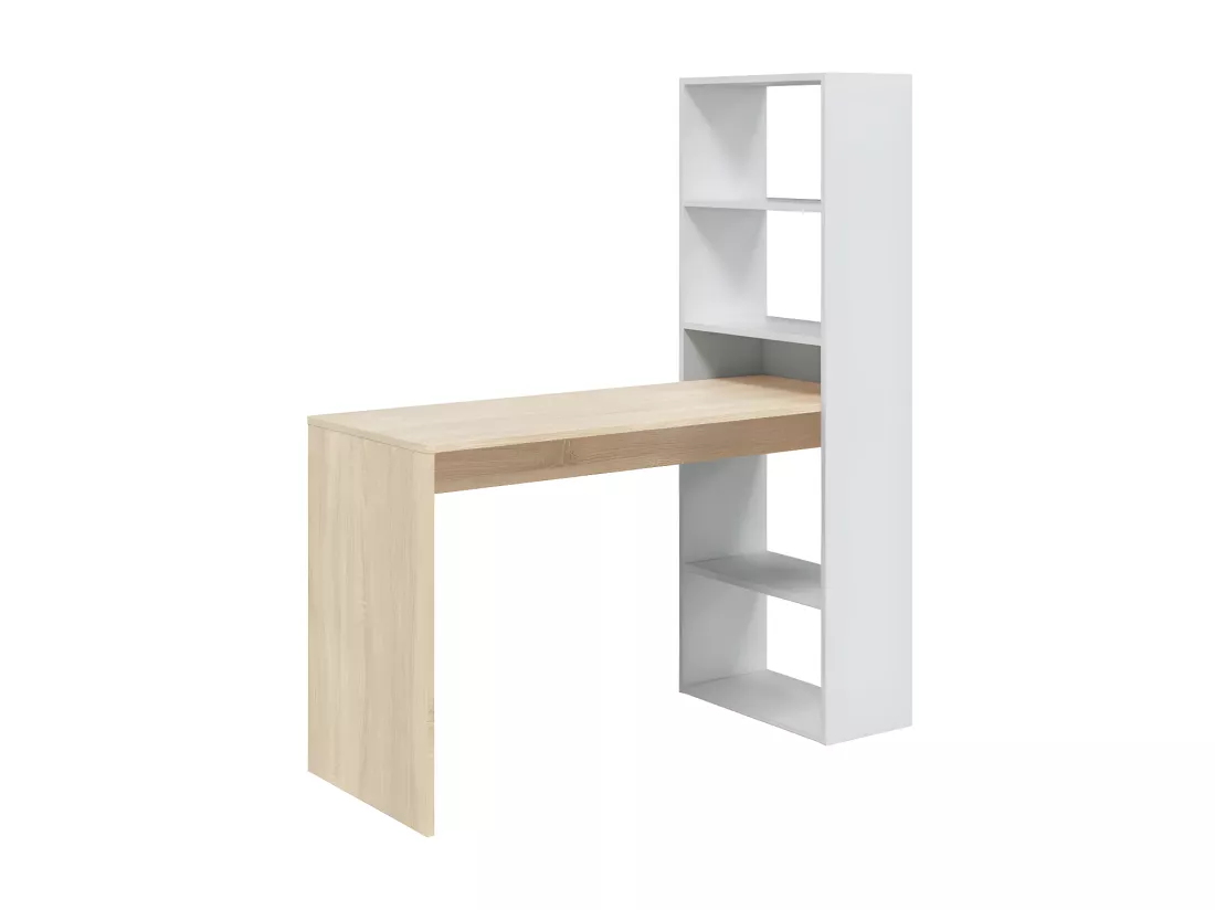 Bureau d'angles + 5 niches Blanc/Chêne - POLUX - L 120 x l 53 x H 144 cm