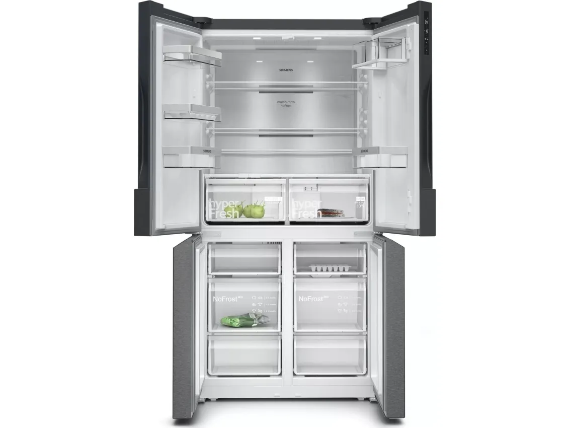 Siemens KF96NAXEA - Køleskab/fryser - bund-fryser - bredde: 91 cm - dybde: 73.1 cm - højde: 183 cm - 605 liter - Klasse E - BlackSteel