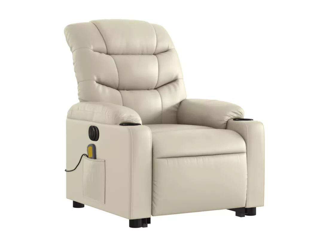 Fauteuil inclinable massant électrique crème similicuir