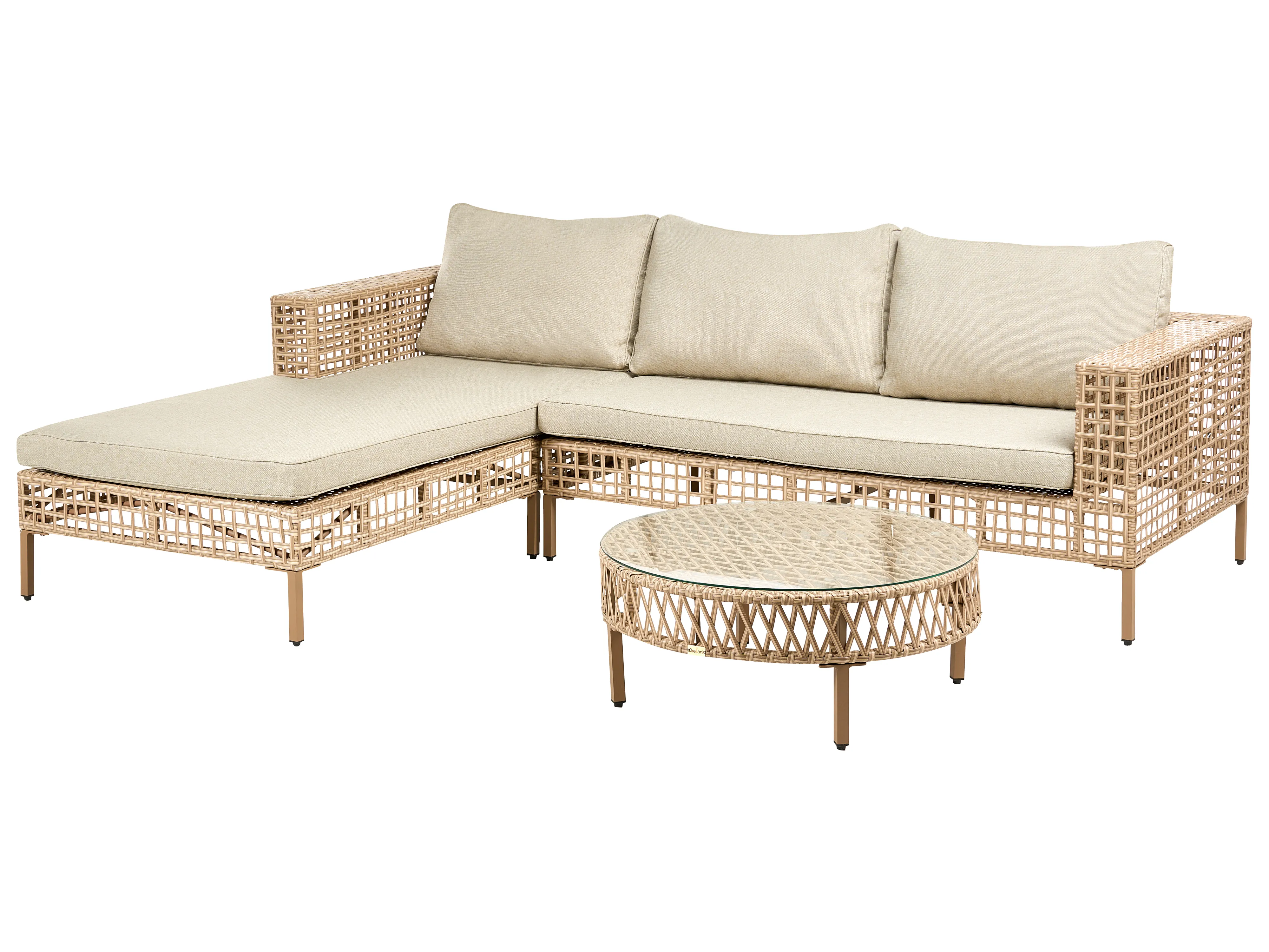 Loungeset met tafel 4-zits CALASETTA rechtszijdig PE rotan Beige