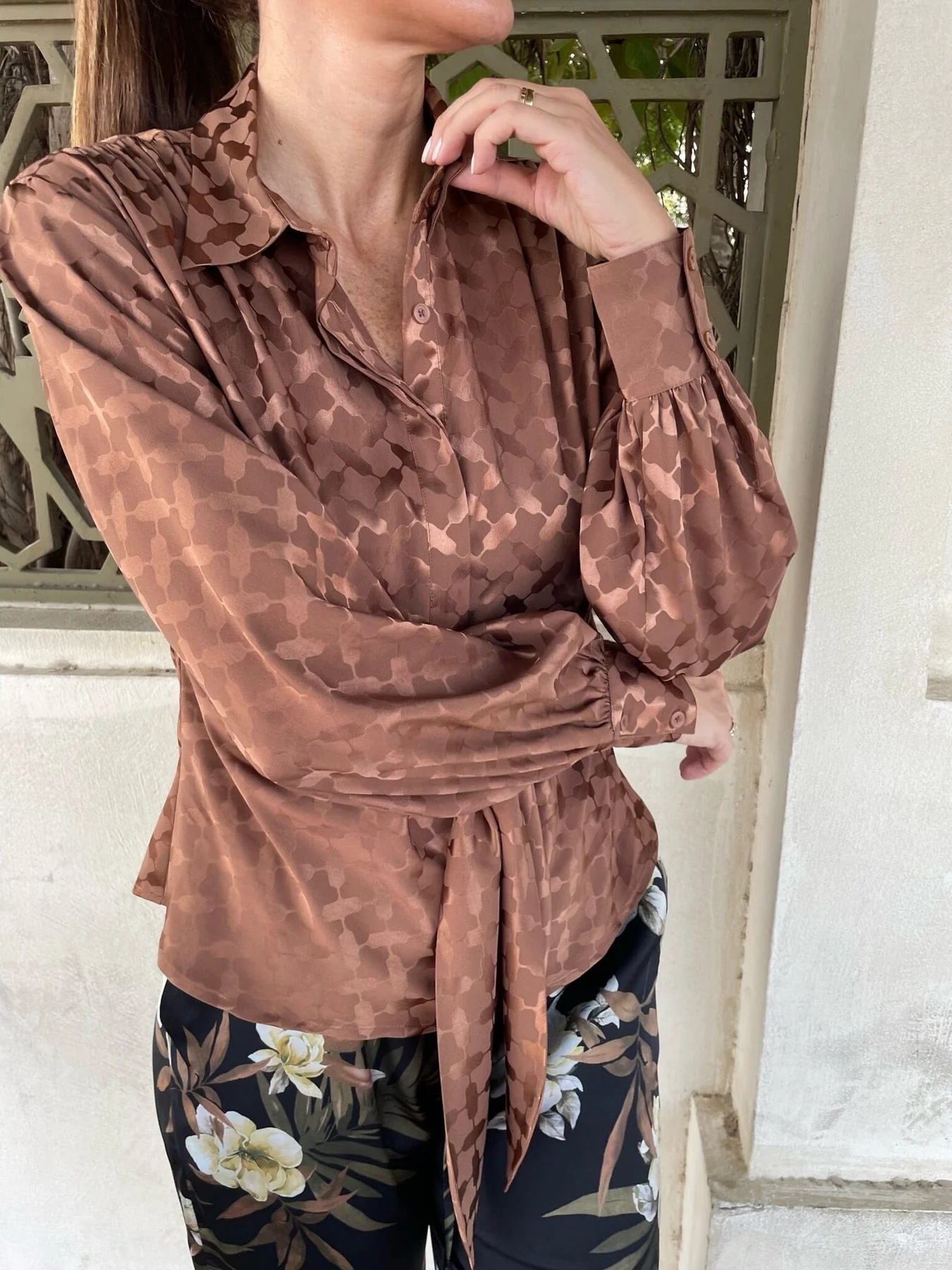 Karmamia Lee Shirt camel keffiyeh jacquard