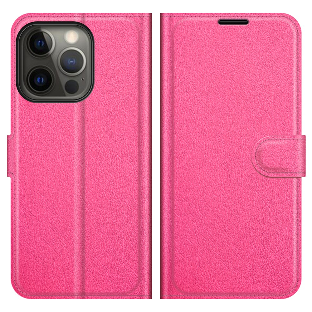 iPhone 13 Pro Leder Tasche Flip Cover Litchi Look - Pink
