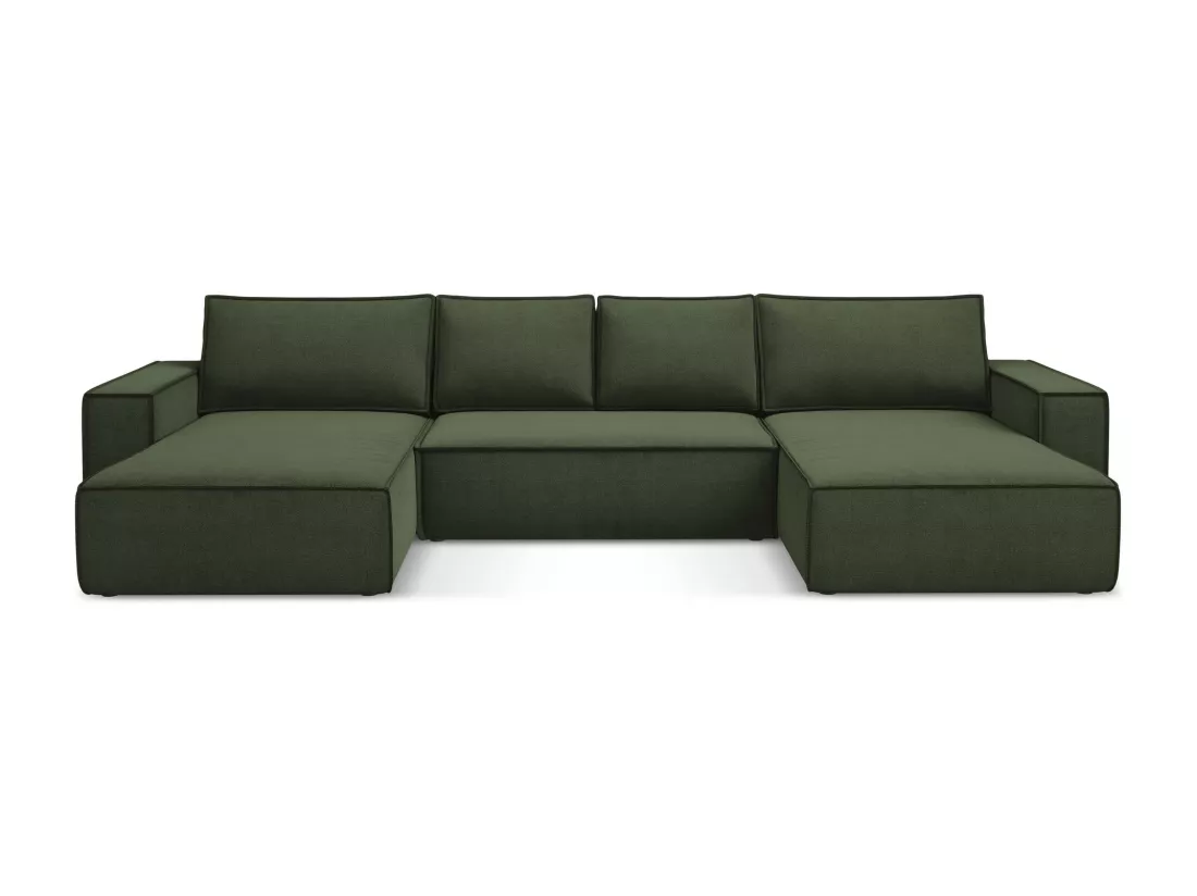 Canapé d'angle panoramique convertible en tissu texturé - olive - KIMO